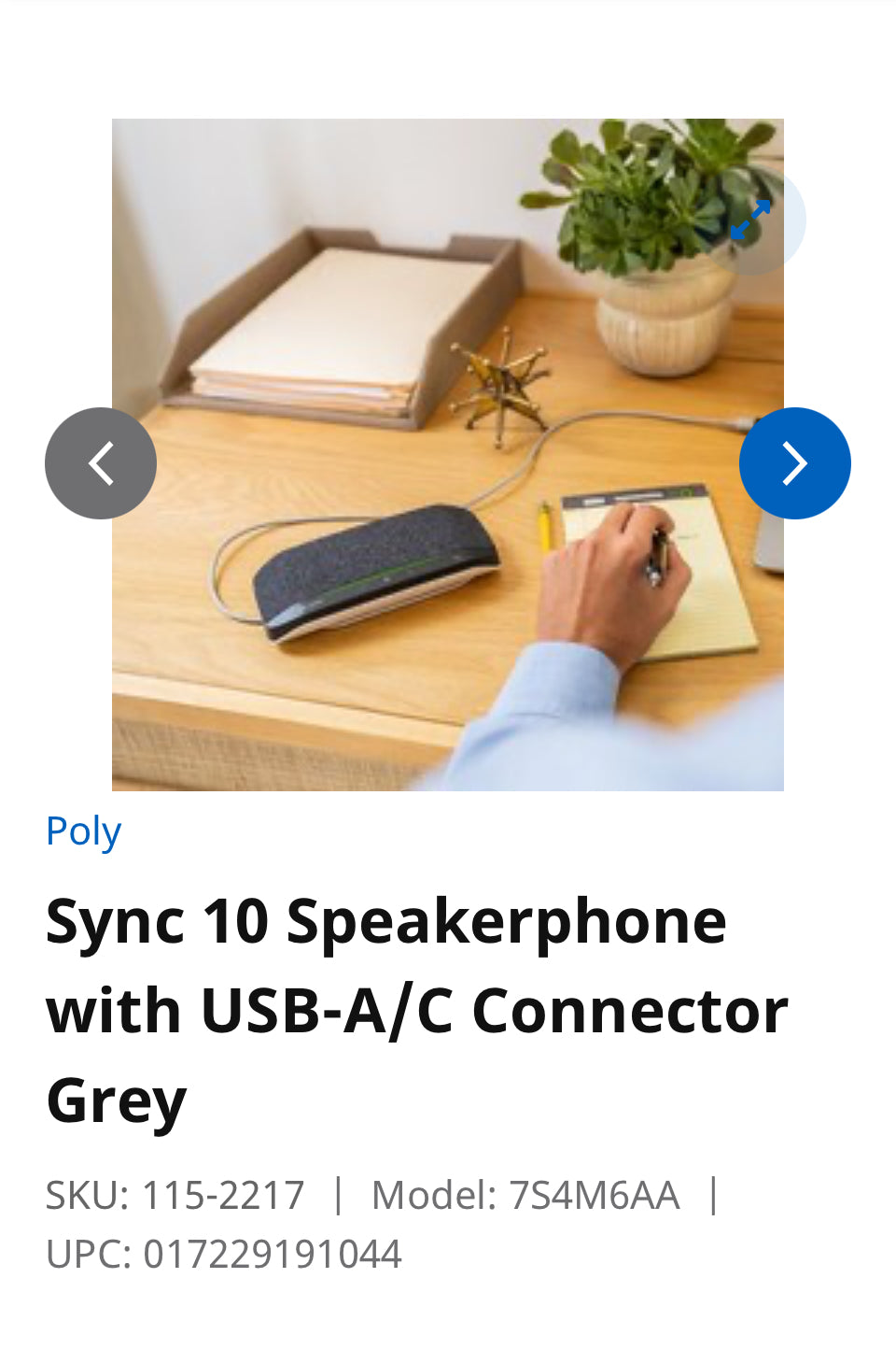 Sync 10 Speakerphone with USB-A/C Connector Grey SKU: 115-2217 Model: 7S4M6AA UPC: 017229191044