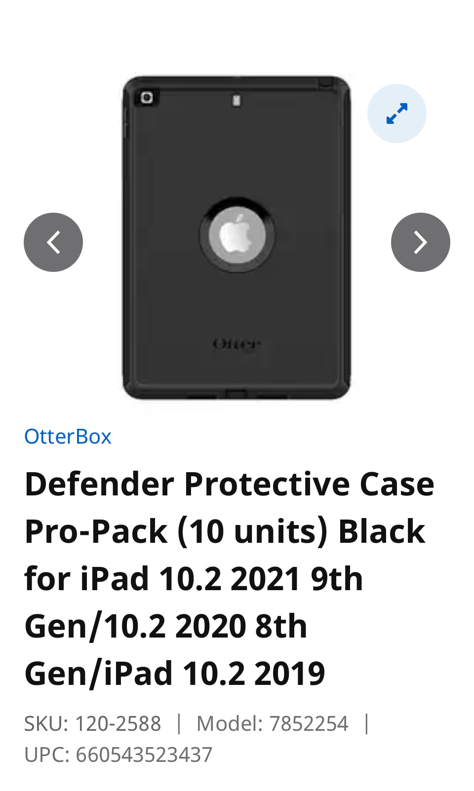 Defender Protective Case Pro-Pack (10 units) Black for iPad 10.2 2021 9th Gen/10.2 2020 8th Gen/iPad 10.2 2019 SKU: 120-2588 Model: 7852254 UPC: 660543523437