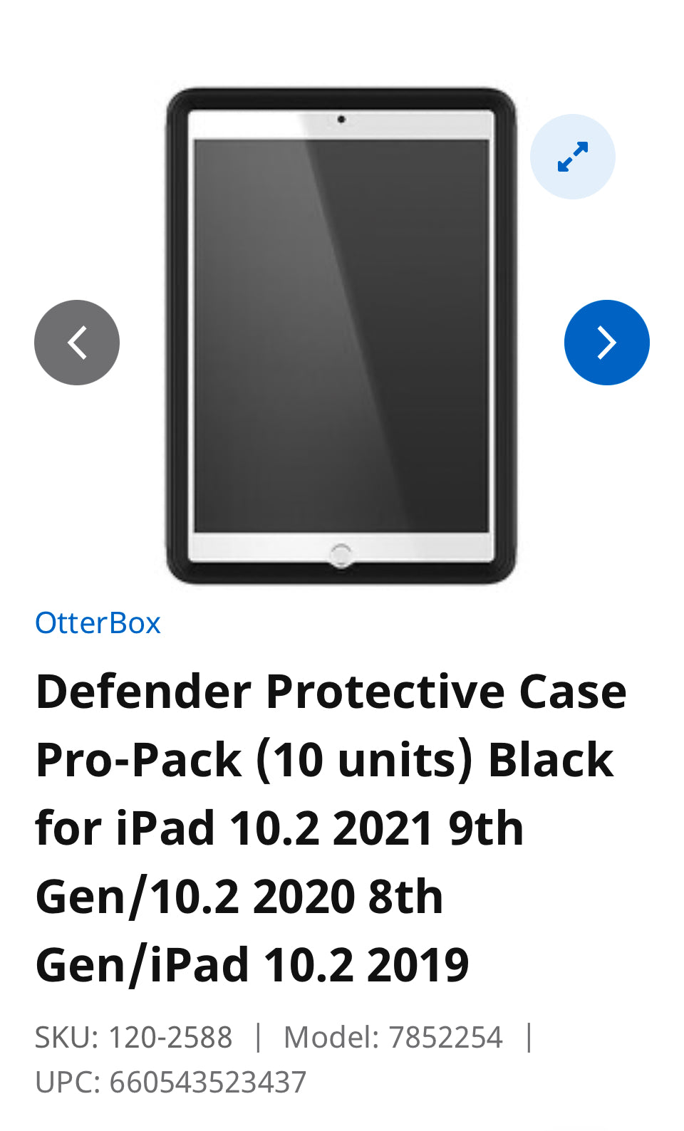 Defender Protective Case Pro-Pack (10 units) Black for iPad 10.2 2021 9th Gen/10.2 2020 8th Gen/iPad 10.2 2019 SKU: 120-2588 Model: 7852254 UPC: 660543523437