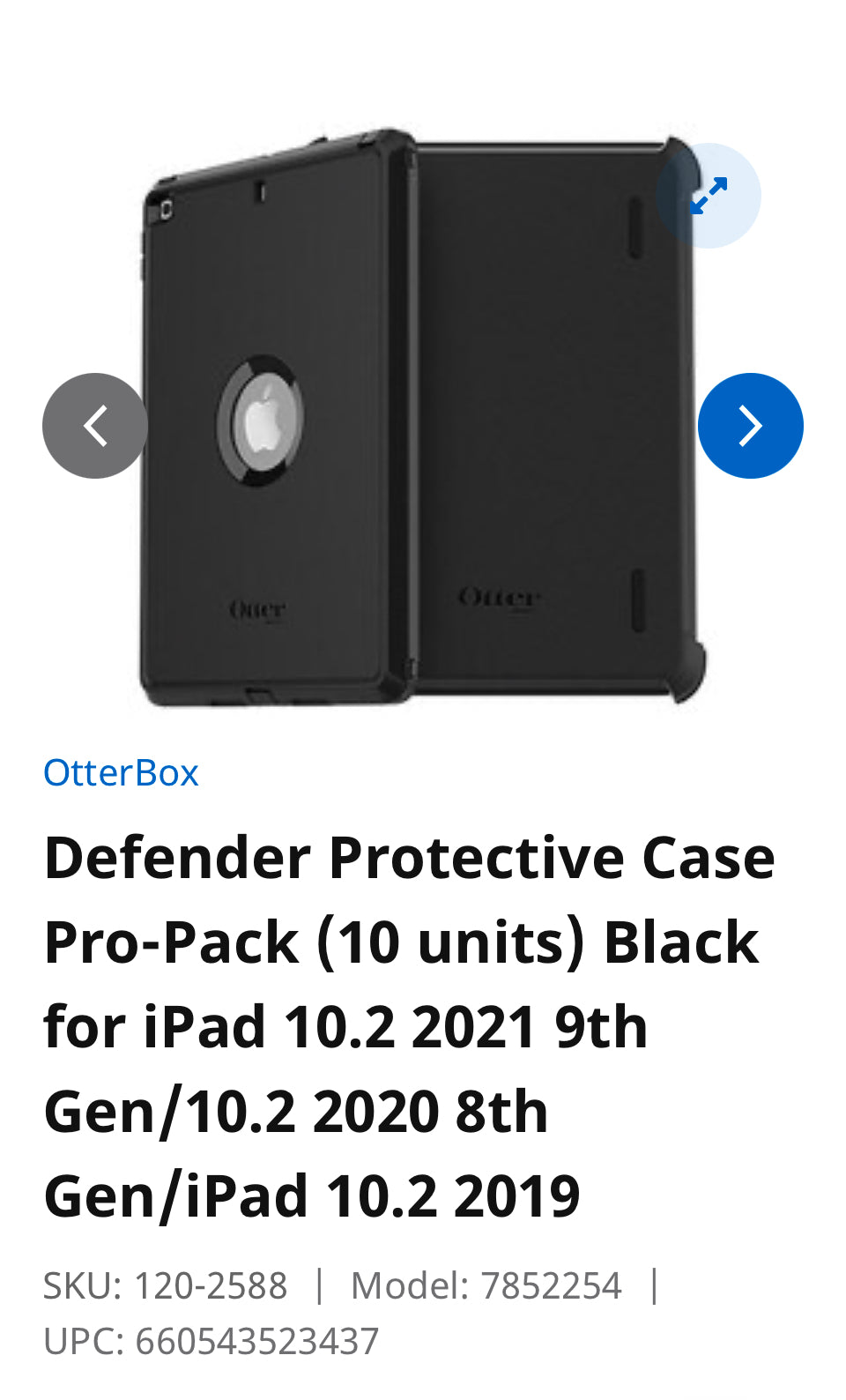 Defender Protective Case Pro-Pack (10 units) Black for iPad 10.2 2021 9th Gen/10.2 2020 8th Gen/iPad 10.2 2019 SKU: 120-2588 Model: 7852254 UPC: 660543523437