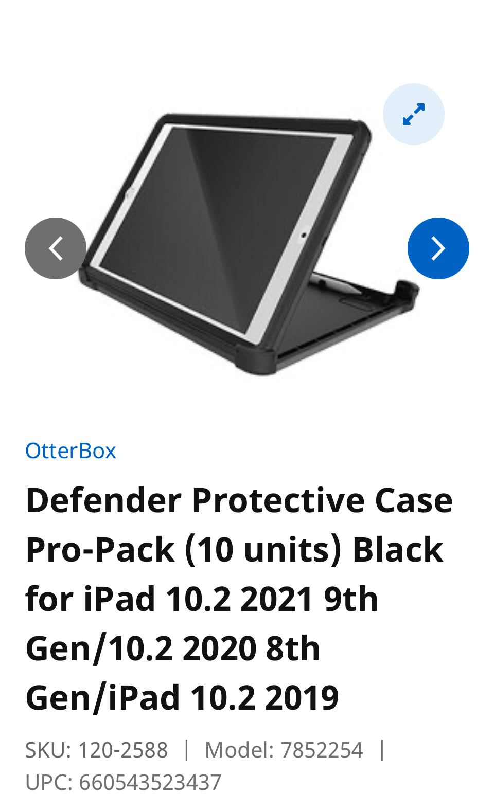 Defender Protective Case Pro-Pack (10 units) Black for iPad 10.2 2021 9th Gen/10.2 2020 8th Gen/iPad 10.2 2019 SKU: 120-2588 Model: 7852254 UPC: 660543523437