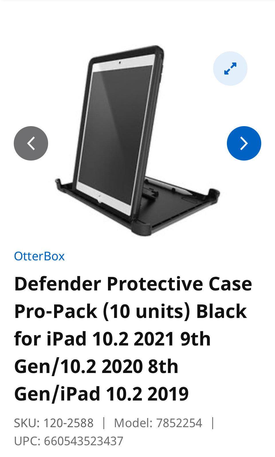 Defender Protective Case Pro-Pack (10 units) Black for iPad 10.2 2021 9th Gen/10.2 2020 8th Gen/iPad 10.2 2019 SKU: 120-2588 Model: 7852254 UPC: 660543523437
