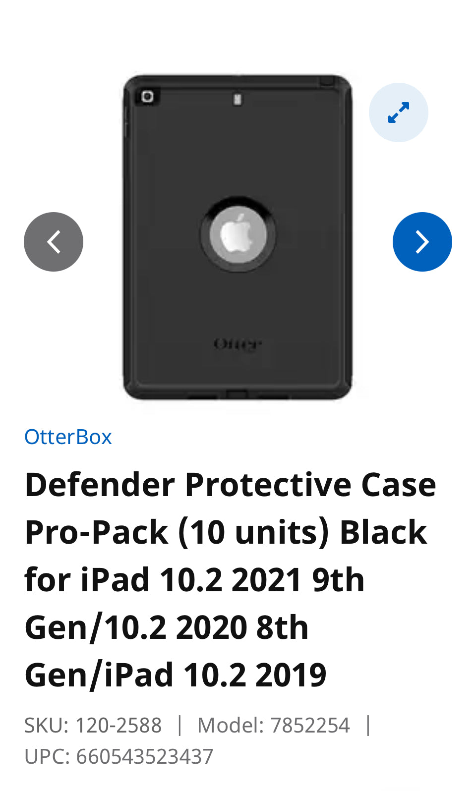 Defender Protective Case Pro-Pack (10 units) Black for iPad 10.2 2021 9th Gen/10.2 2020 8th Gen/iPad 10.2 2019 SKU: 120-2588 Model: 7852254 UPC: 660543523437