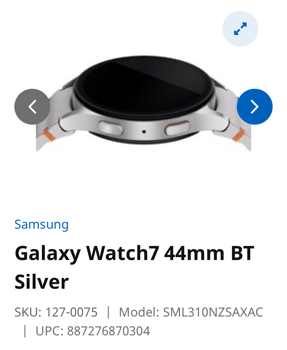 Galaxy Watch7 44mm BT Silver SKU: 127-0075 Model: SML310NZSAXAC UPC: 887276870304