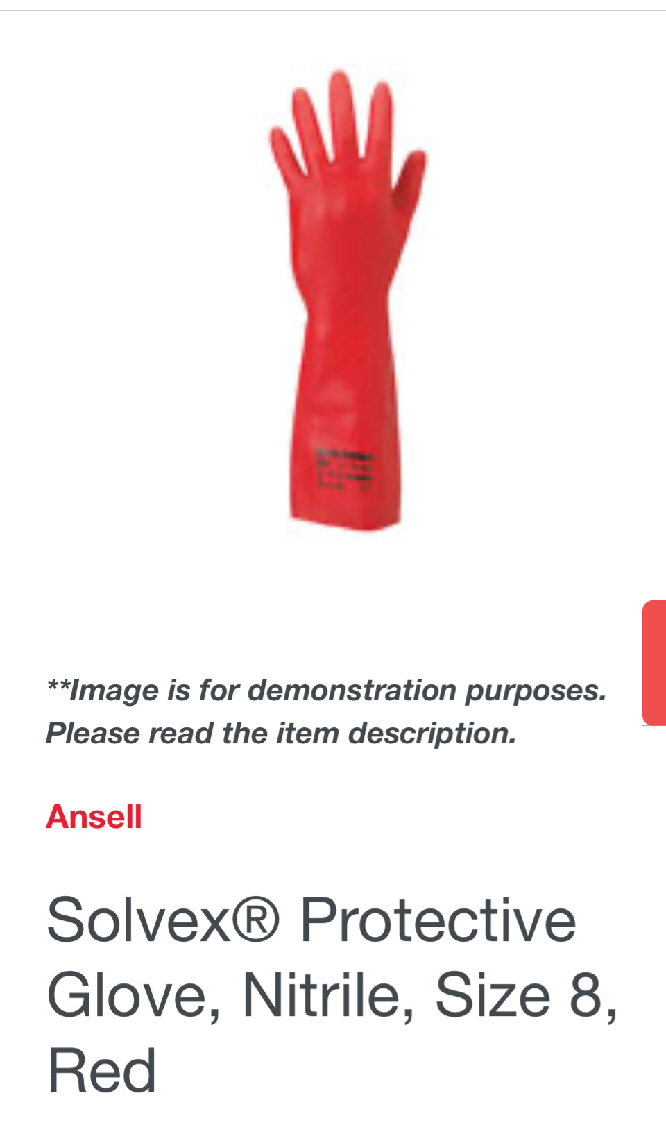 Ansell Solvex® Protective Glove, Nitrile, Size 8, Red, Box of 12 pairs, free shipping, tax included