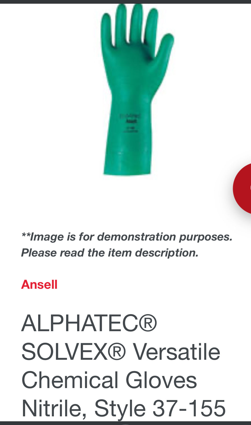 Ansell ALPHATEC® SOLVEX® Versatile Chemical Gloves Nitrile, Style 37-155 Box of 12 Pairs Free Shipping in Canada