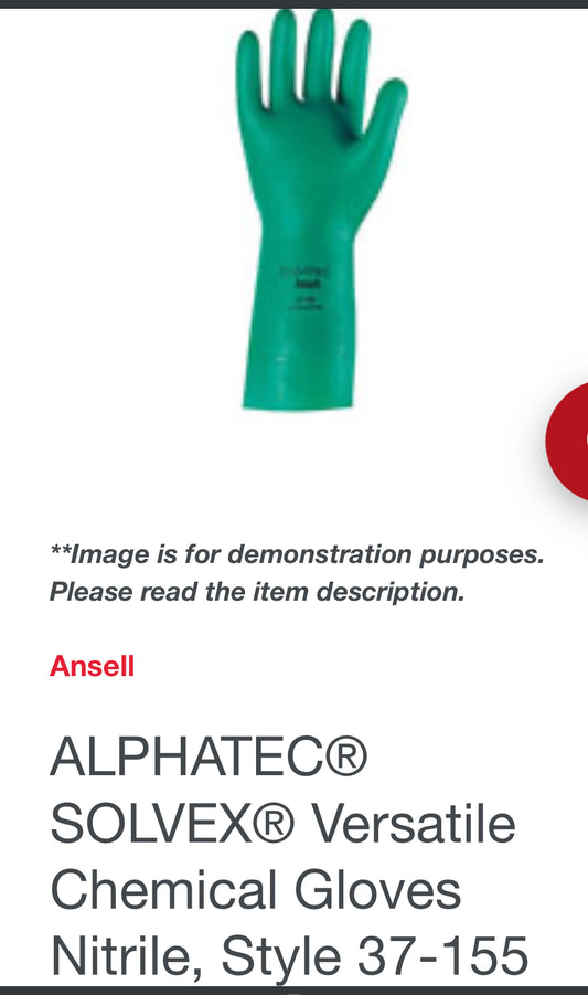 Ansell ALPHATEC® SOLVEX® Versatile Chemical Gloves Nitrile, Style 37-155 Box of 12 Pairs Free Shipping in Canada