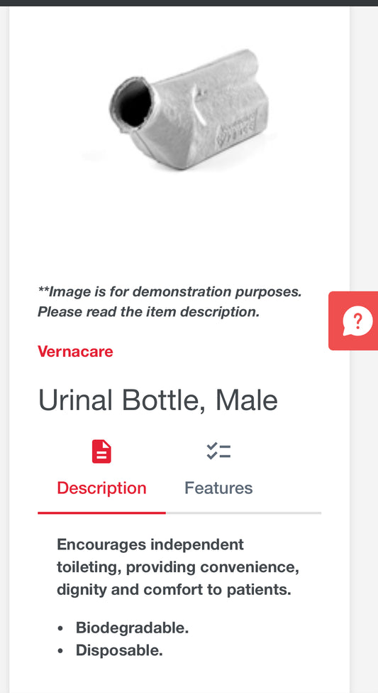 Vernacare Biodegradable Disposable Male Urinal Bottles-900ml V20-016 Case Of 120
